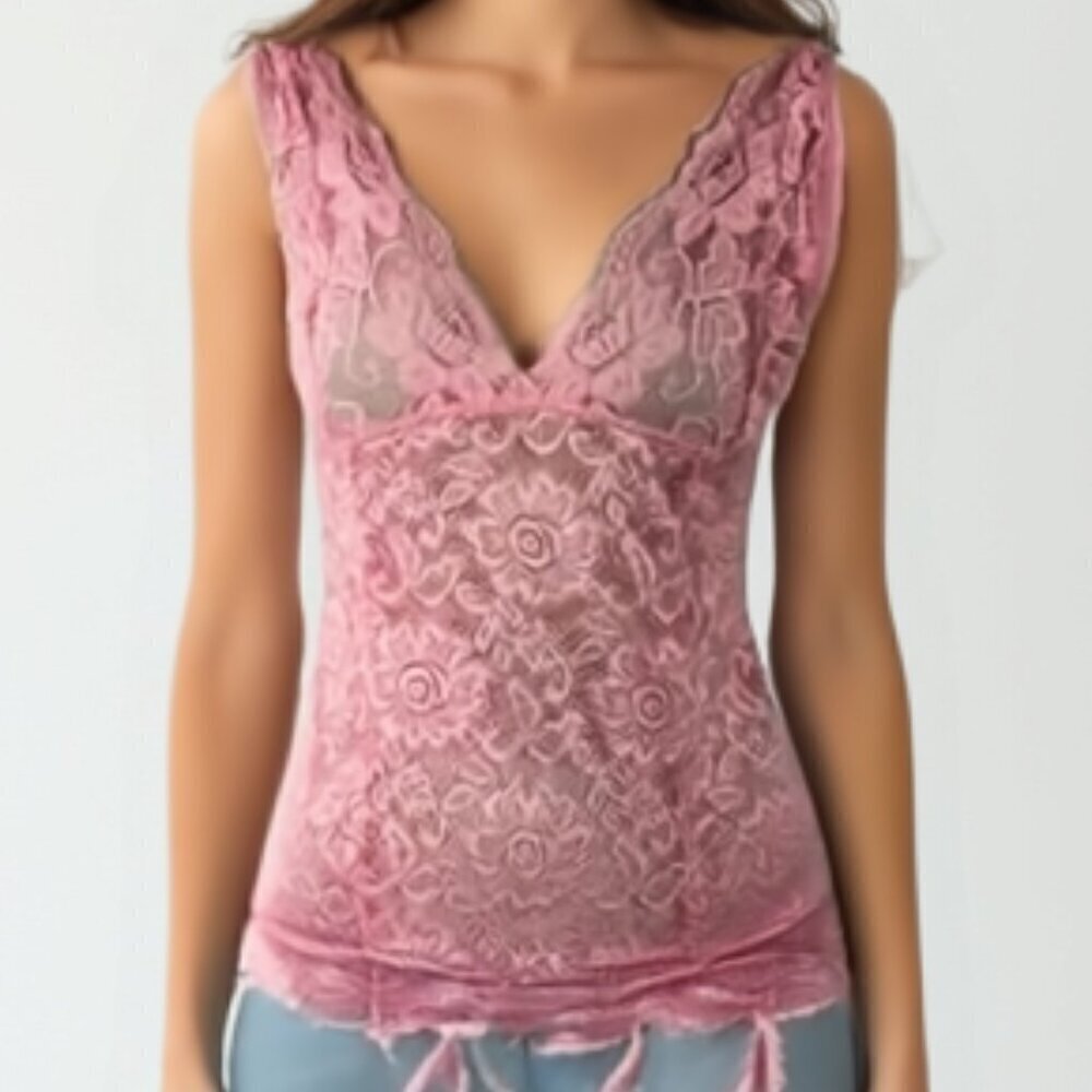 Avidkove Pink Lace Sleeveless Top L